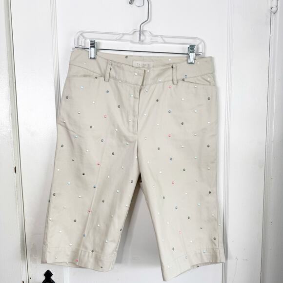 Talbots Outlet Khaki Bermuda Shorts Embroidered Polka Dots Flat Front NWT Size 6 - Picture 1 of 11